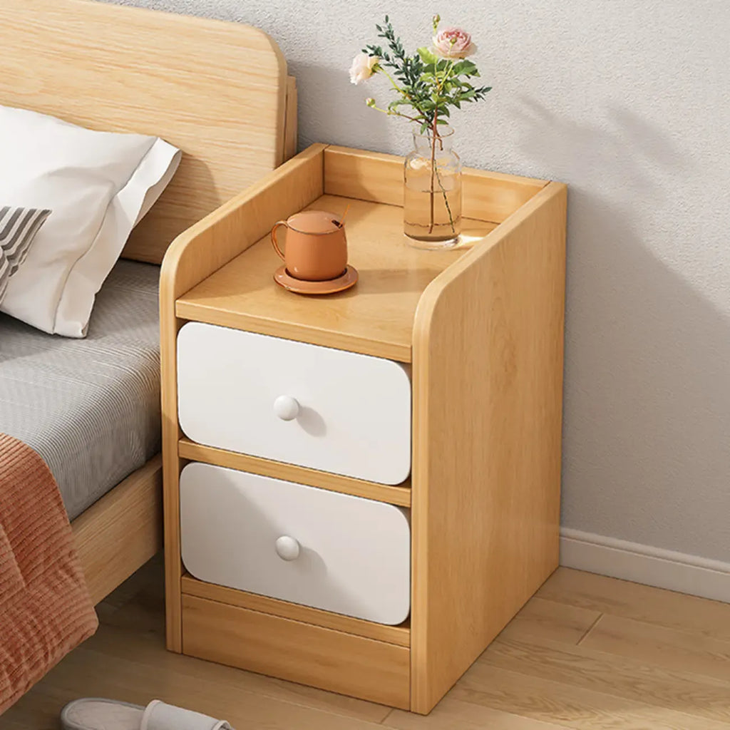 Table de chevet simple en bois naturel blanc à 2 tiroirs