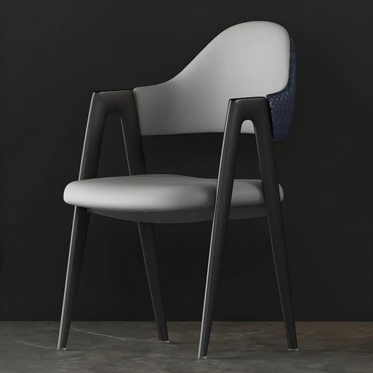 Chaise de salle à manger moderne en cuir à dossier ouvert et incurvé avec accoudoirs