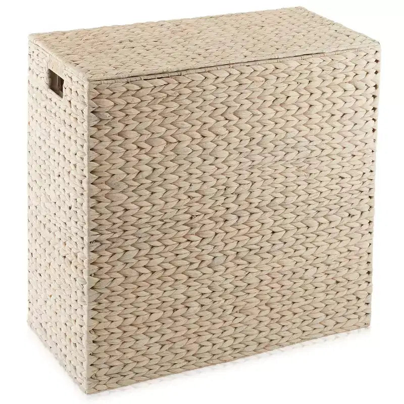 Panier à linge Casafield à 2 sections avec couvercle et sacs de doublure amovibles, trieur de linge tressé en jacinthe d'eau pour vêtements