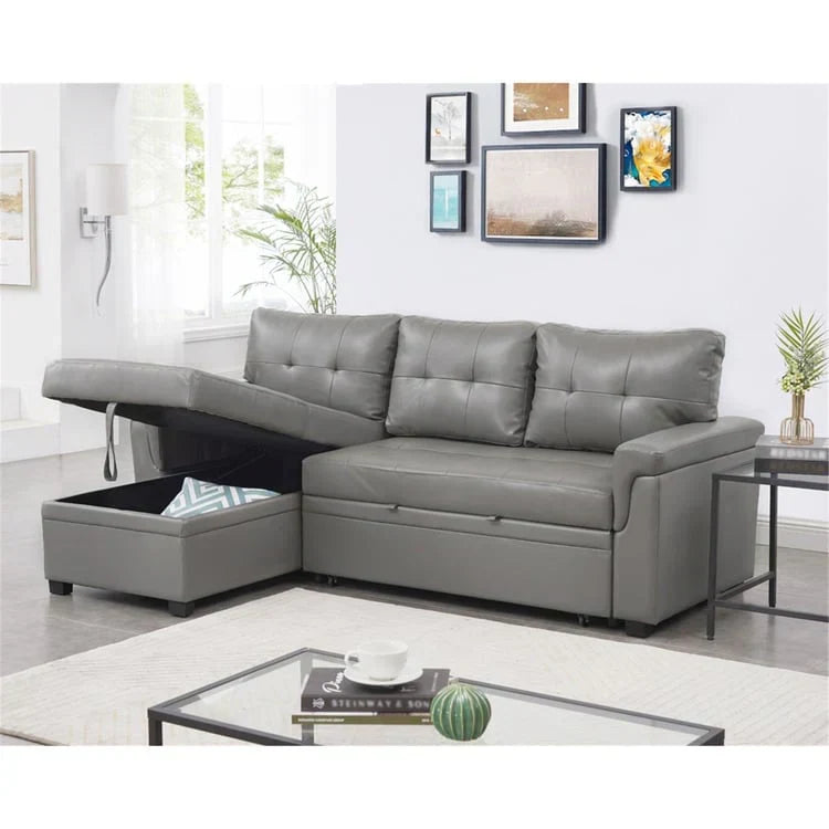 Canapé d'angle réversible convertible avec lit gigogne, méridienne de rangement et pieds durables
