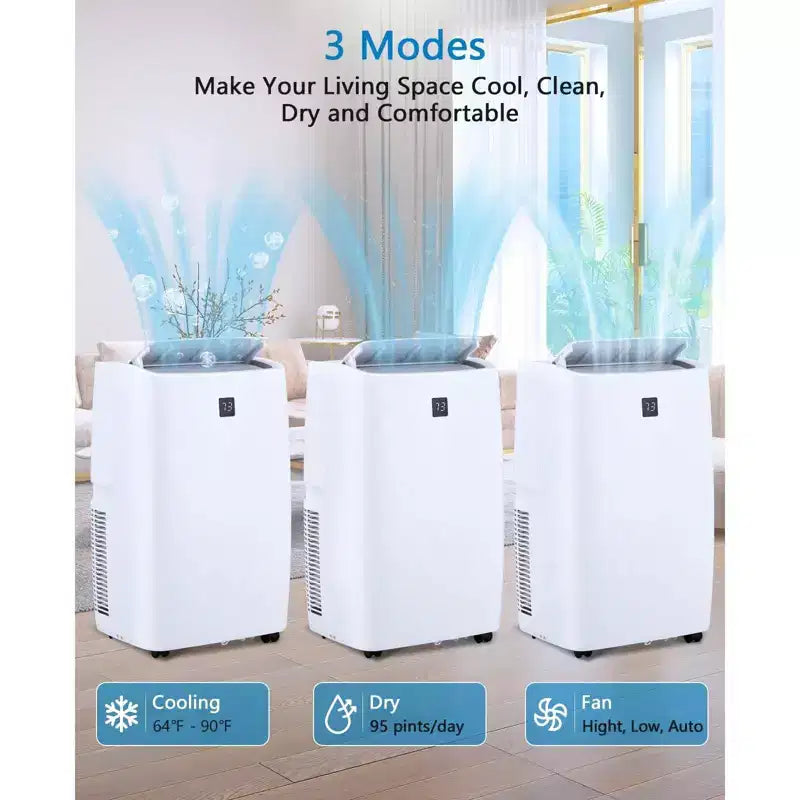 Climatiseur portable 14 000 BTU, Climatiseur avec télécommande, Fonctions Froid, Ventilateur et Déshumidificateur, Mode Veille/Minuterie 24h, Refroidit 65 m²