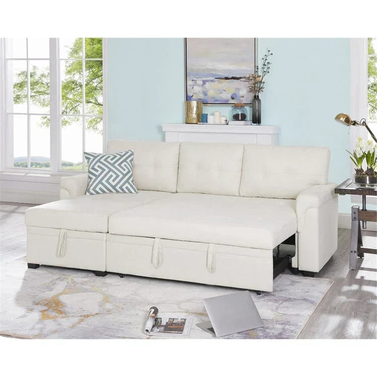 Canapé d'angle réversible convertible avec lit gigogne, méridienne de rangement et pieds durables