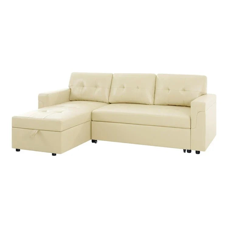 Canapé d'angle réversible convertible avec lit gigogne, méridienne de rangement et pieds durables