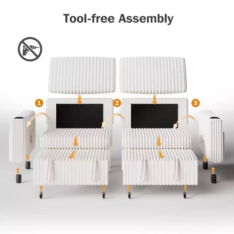 Canapé-lit d'angle Dyonery 91 avec lit gigogne, dossier inclinable/deux lits gigognes/ports USB/porte-gobelets, velours côtelé moelleux