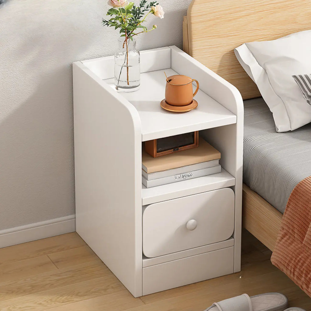 Table de chevet simple en bois naturel blanc à 2 tiroirs
