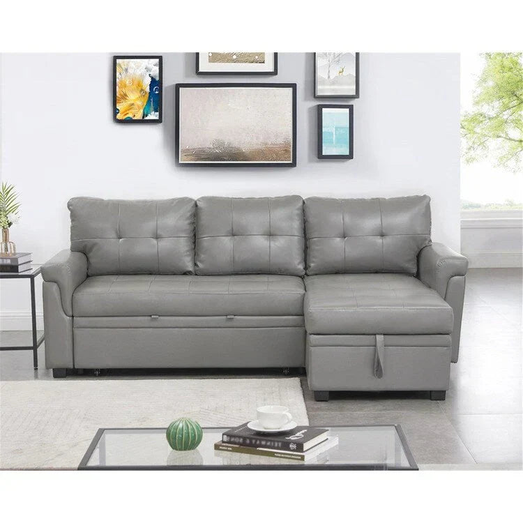 Canapé d'angle réversible convertible avec lit gigogne, méridienne de rangement et pieds durables