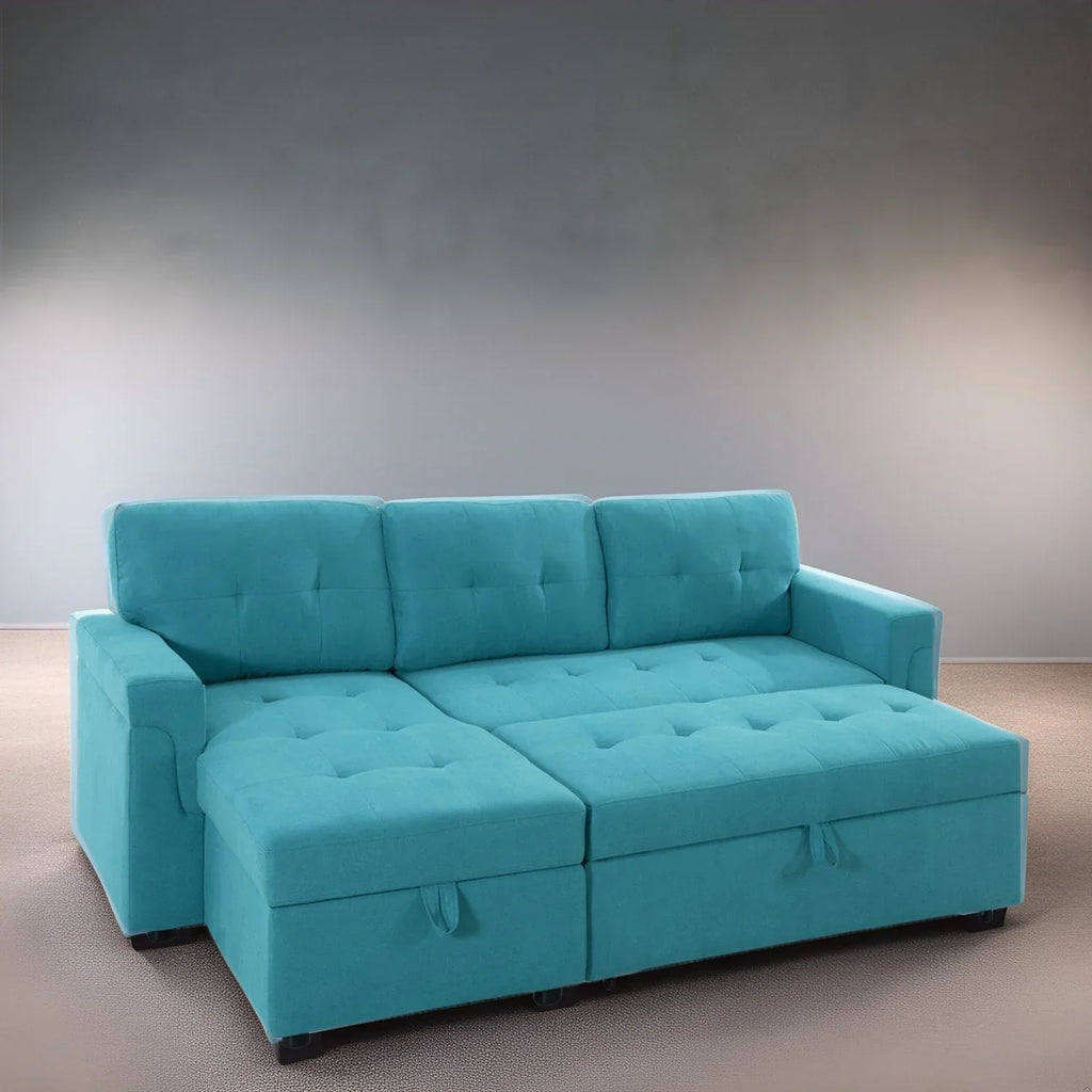 Canapé d'angle réversible convertible avec lit gigogne, méridienne de rangement et pieds durables