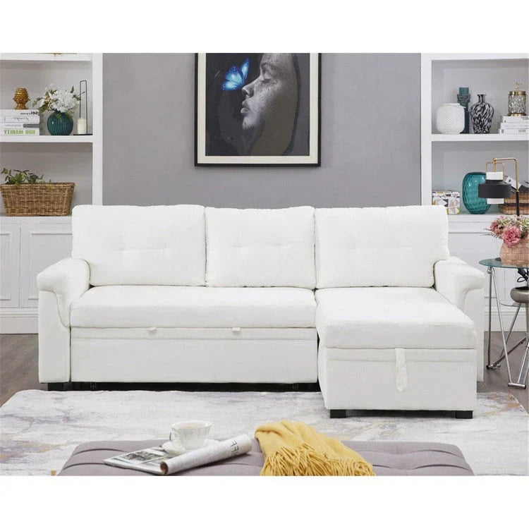 Canapé d'angle réversible convertible avec lit gigogne, méridienne de rangement et pieds durables