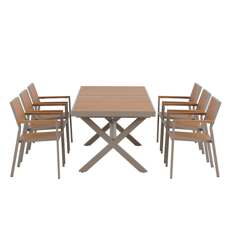 Ensemble de salle à manger d'extérieur extensible 7 pièces avec table extensible et 6 fauteuils