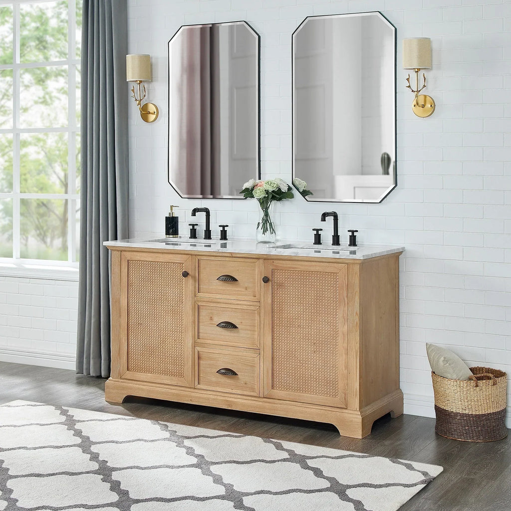 Meuble sous-vasque Hervas avec plateau en marbre naturel, sans miroir
