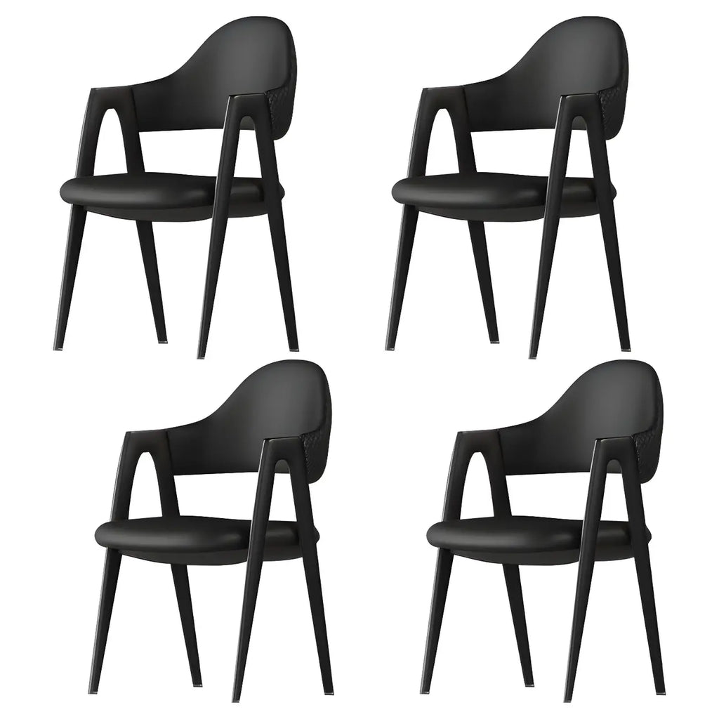 Chaise de salle à manger moderne en cuir à dossier ouvert et incurvé avec accoudoirs