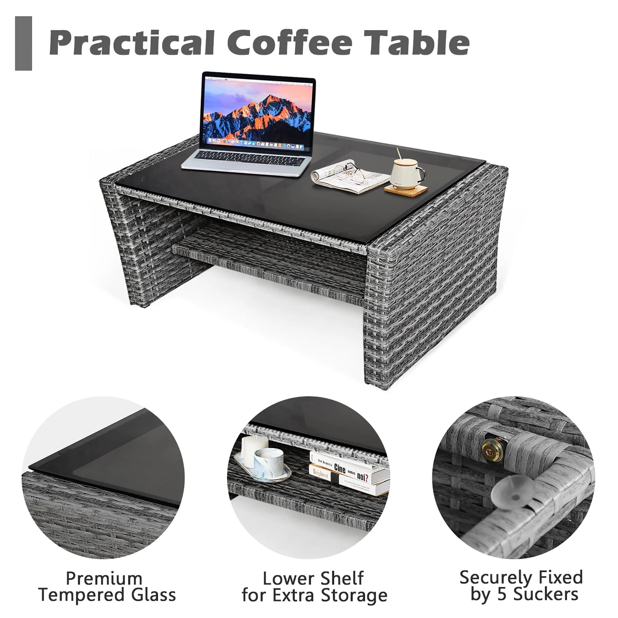 Ensemble de 4 pièces de canapé de patio avec table basse, salon de jardin