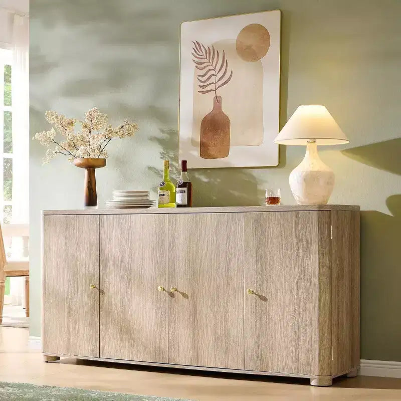 Buffet de cuisine avec 4 portes et étagères, grand buffet de rangement moderne, buffet de rangement de 66 po pour bar à café