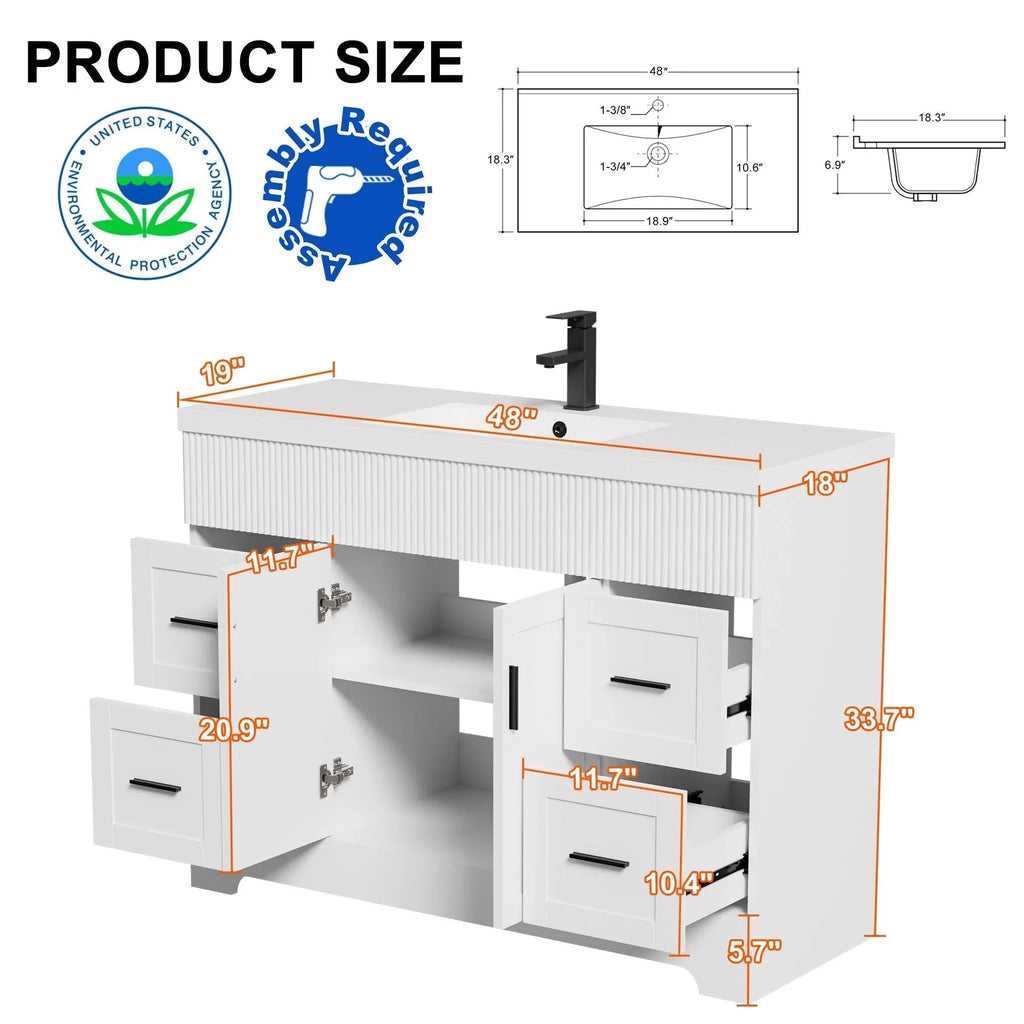 Meuble-lavabo de salle de bain Wavy Line 30/36/48 avec évier et robinet