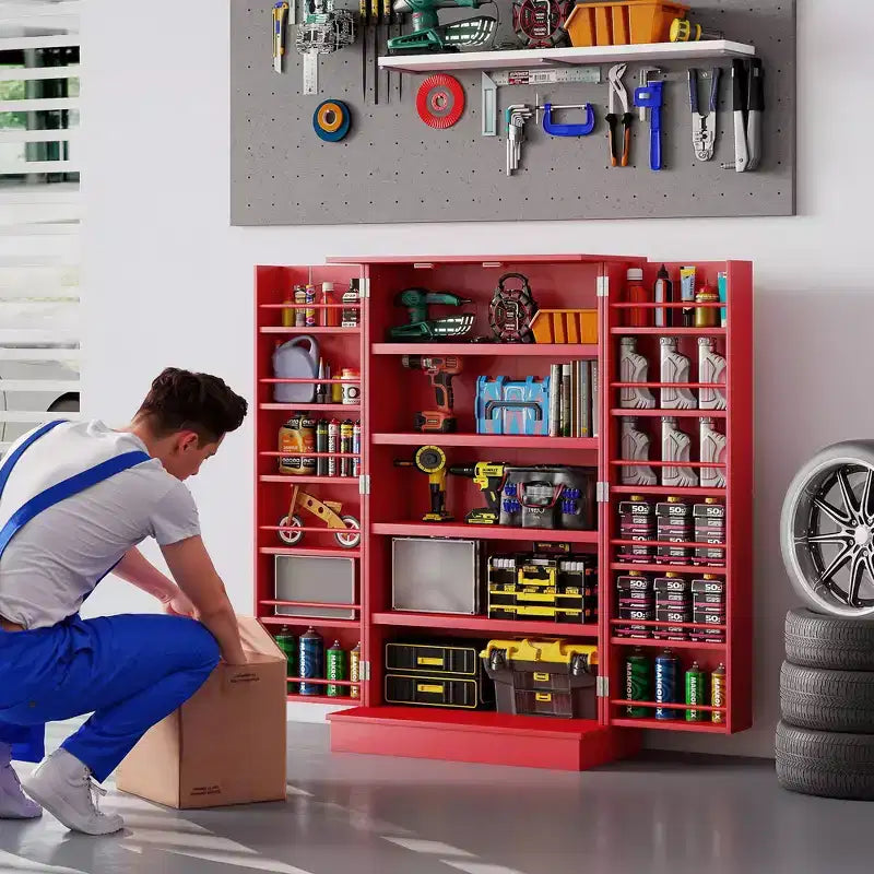 HOMCOM Meuble de cuisine 41, Armoire de cuisine à 2 portes avec 5 étagères de rangement, 12 porte-épices et étagères réglables pour salle à manger