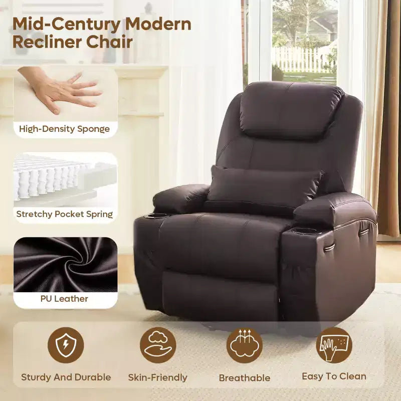 Fauteuil inclinable électrique Bestier de 88 cm avec fonction de levage, massage et chauffage, en similicuir, avec poches latérales et porte-gobelets