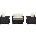 Ensemble de canapés en rotin 4 pièces, ensemble de canapés de patio en osier avec causeuse, chaises et table basse en verre pour jardin extérieur