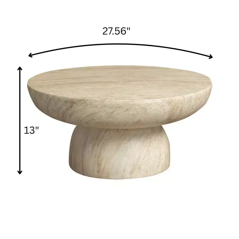 Table basse ronde Lunexa de LeisureMod, table d'appoint à piédestal en pierre de fibre pour utilisation intérieure ou extérieure, design sculpté avec patins antidérapants