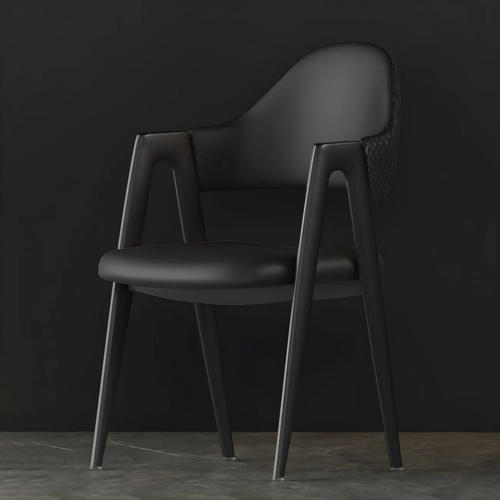 Chaise de salle à manger moderne en cuir à dossier ouvert et incurvé avec accoudoirs