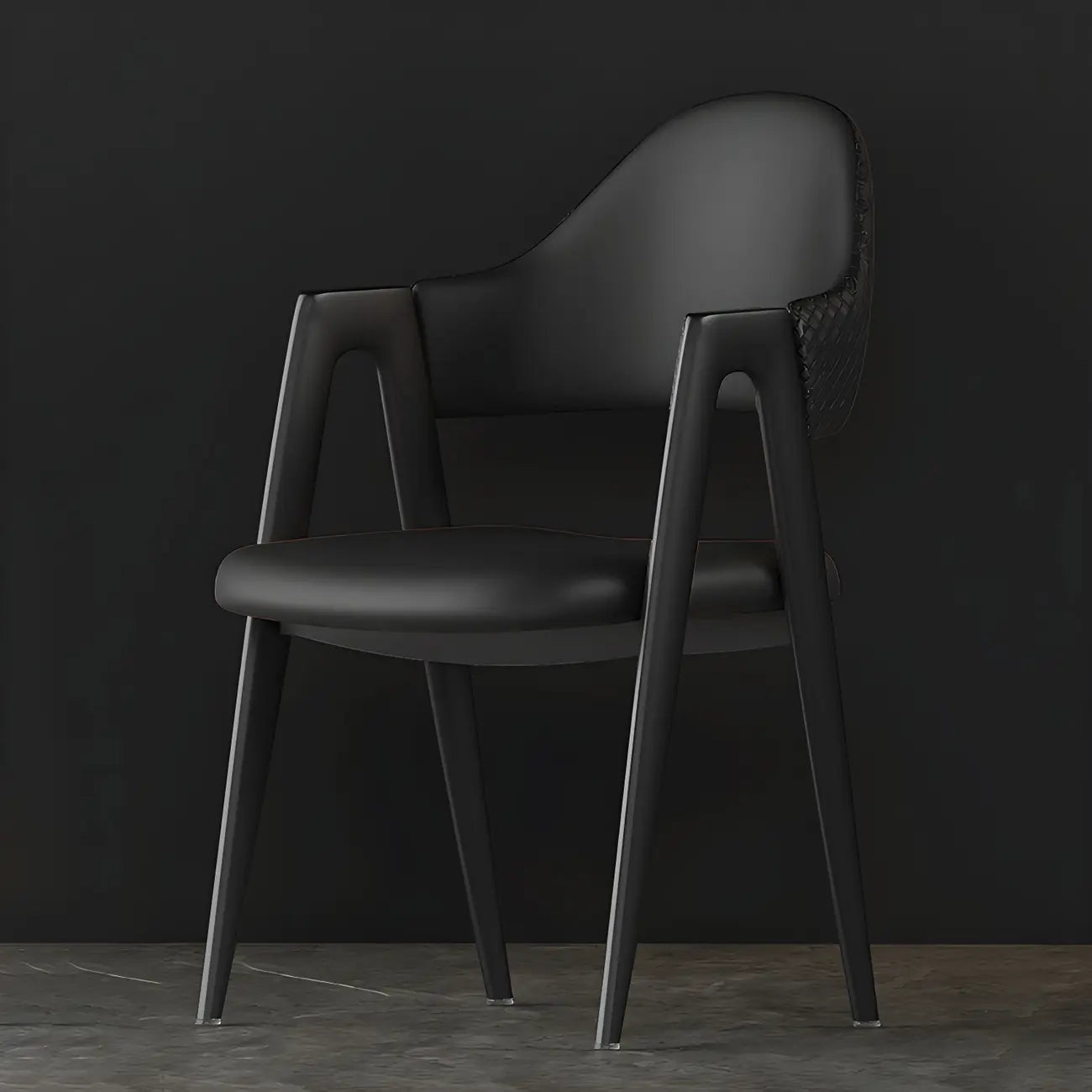 Chaise de salle à manger moderne en cuir à dossier ouvert et incurvé avec accoudoirs