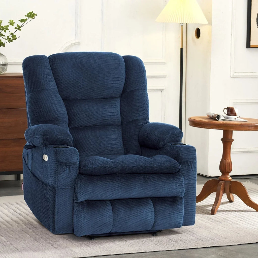 Fauteuil inclinable électrique double moteur grand et large MCombo avec massage et double chauffage pour personnes âgées de grande taille, tissu R7635