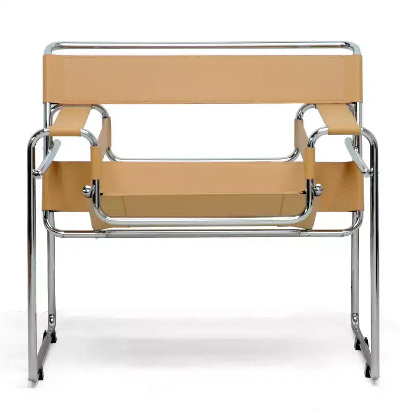 Fauteuil d'appoint en cuir d'inspiration moderne Baxton Studio Jericho, couleur havane : Finition chromée, Patins anti-rayures, Entièrement assemblé