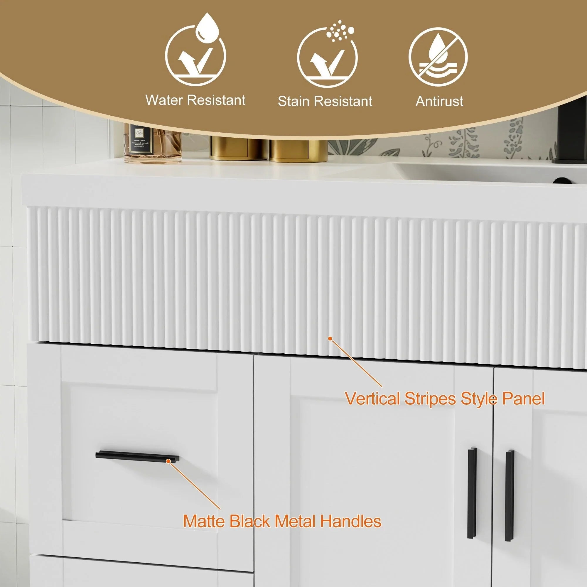Meuble-lavabo de salle de bain Wavy Line 30/36/48 avec évier et robinet