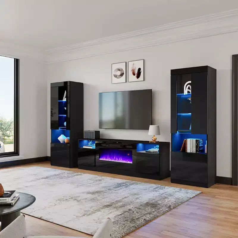 Meuble TV moderne laqué avec cheminée électrique intégrée AMERLIFE