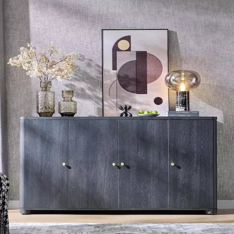 Buffet de cuisine avec 4 portes et étagères, grand buffet de rangement moderne, buffet de rangement de 66 po pour bar à café
