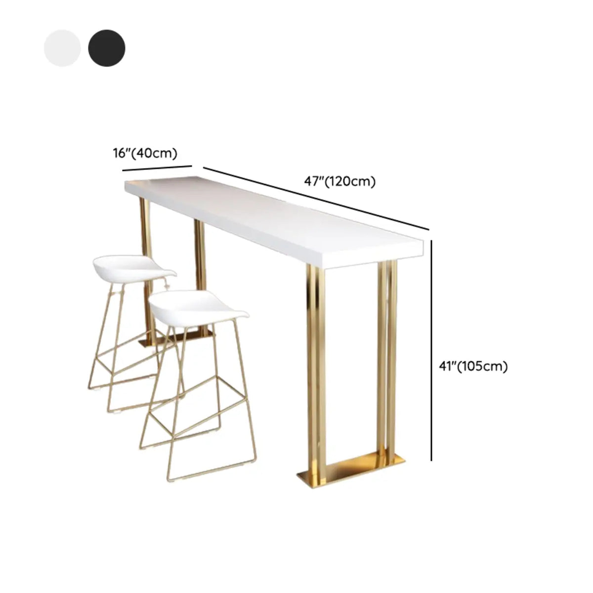 Table de bar rectangulaire de luxe en bois avec base luge dorée pour salle à manger