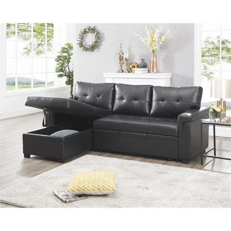 Canapé d'angle réversible convertible avec lit gigogne, méridienne de rangement et pieds durables