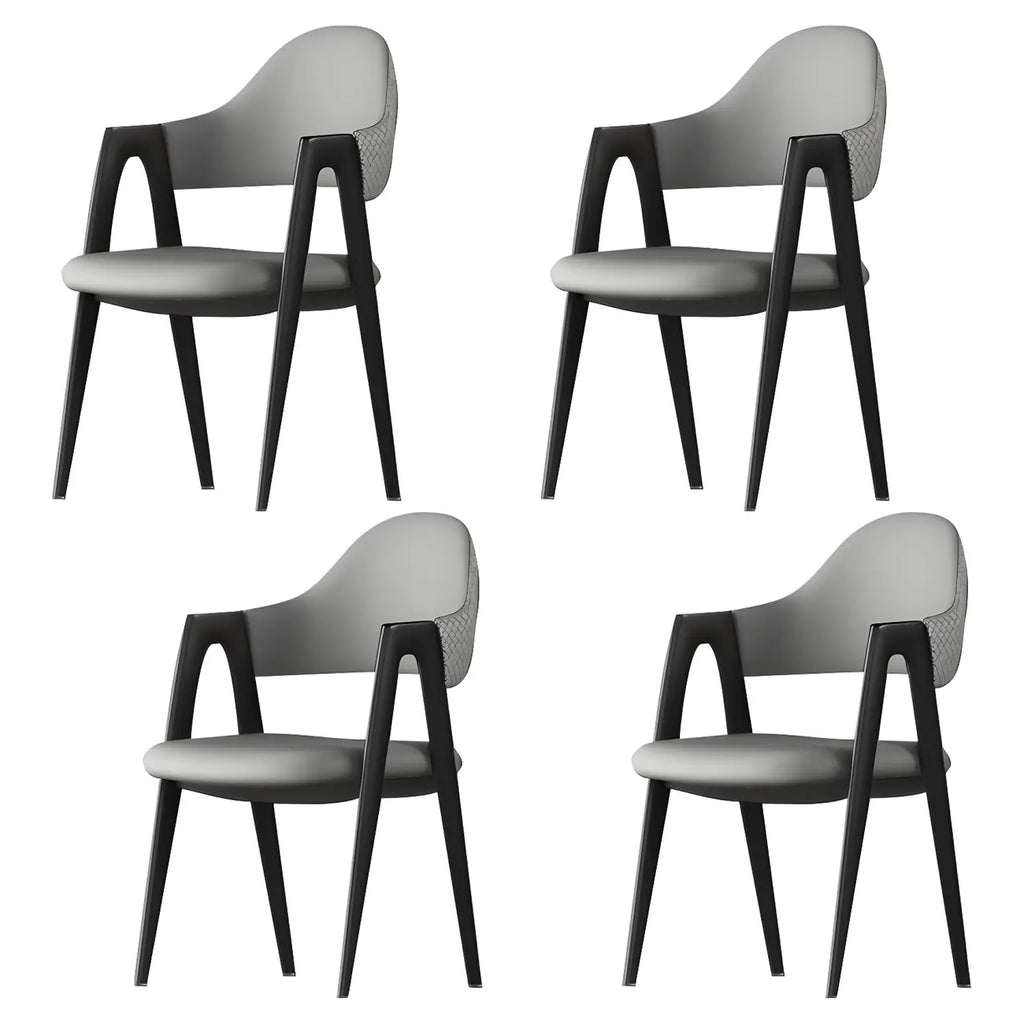 Chaise de salle à manger moderne en cuir à dossier ouvert et incurvé avec accoudoirs