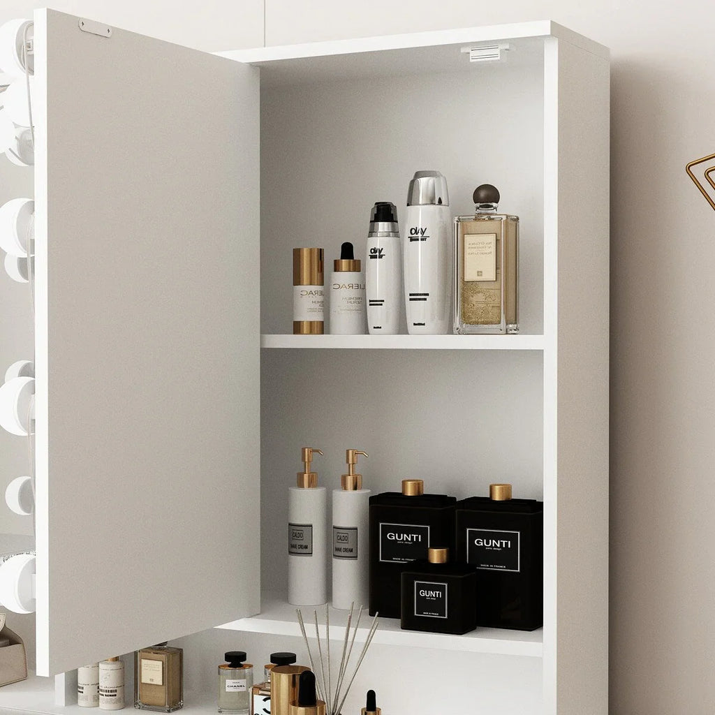 Coiffeuse avec miroir triptyque éclairage certifié et plateau en verre