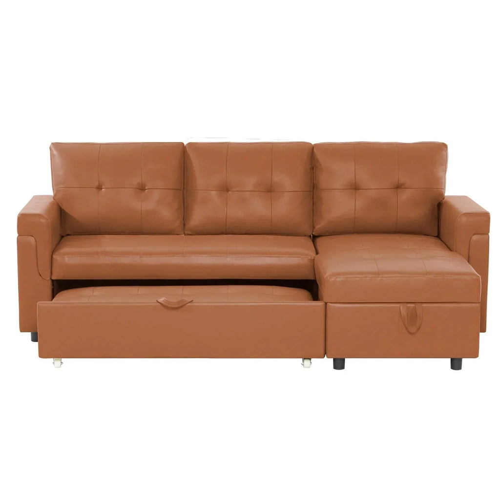 Canapé d'angle réversible convertible avec lit gigogne, méridienne de rangement et pieds durables