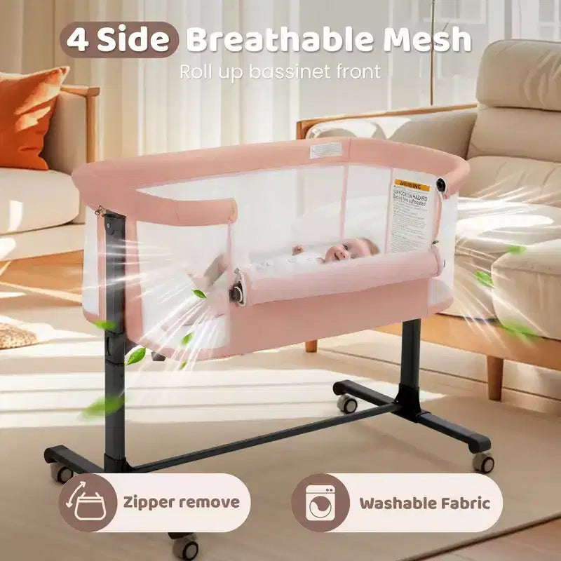 Berceau cododo à roulettes – Beige / Gris / Rose, pour 1 bébé