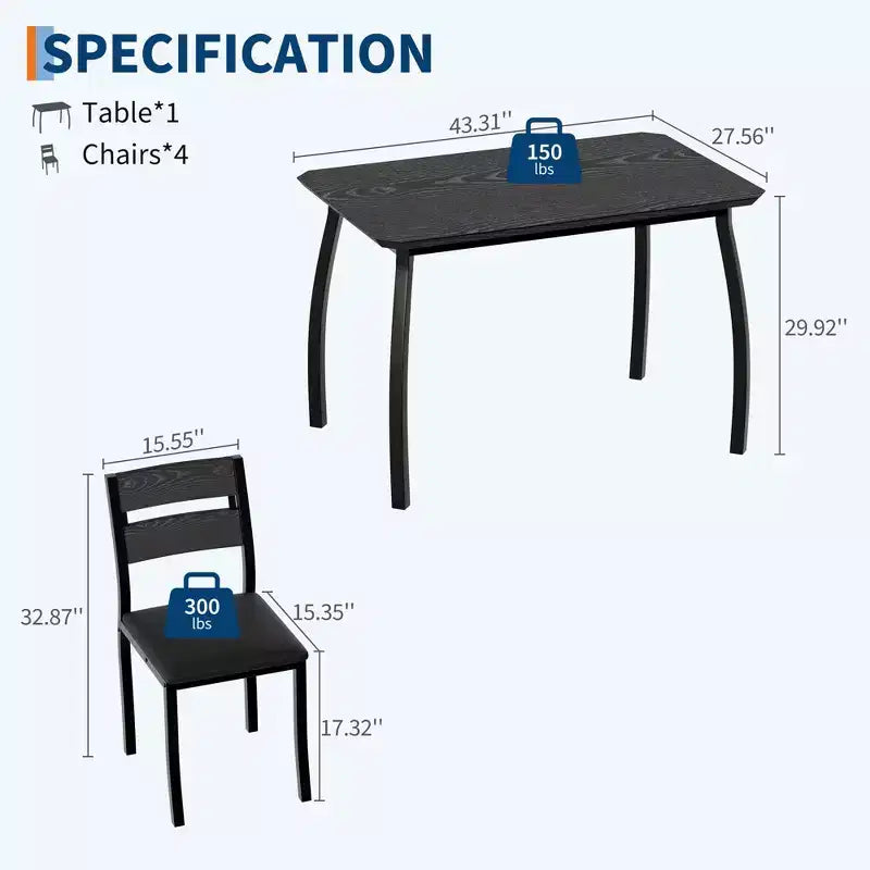 Ensemble de table et 4 chaises de cuisine avec cadre métallique, design biseauté