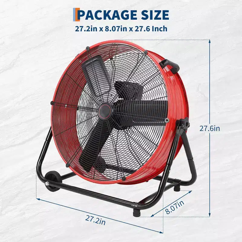 Ventilateur de sol, Ventilateur industriel - Ventilateur de tambour robuste de 24 pouces avec 4 vitesses, Circulateur d'air en métal pour entrepôt, atelier, garage, usine, sous-sol