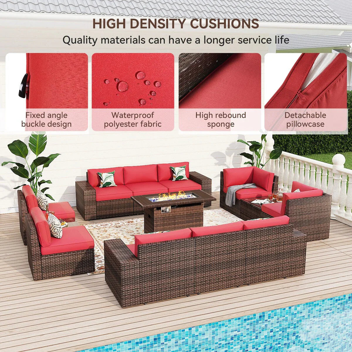 Ensemble de mobilier de jardin 13 pièces avec table brasero de 44 pouces