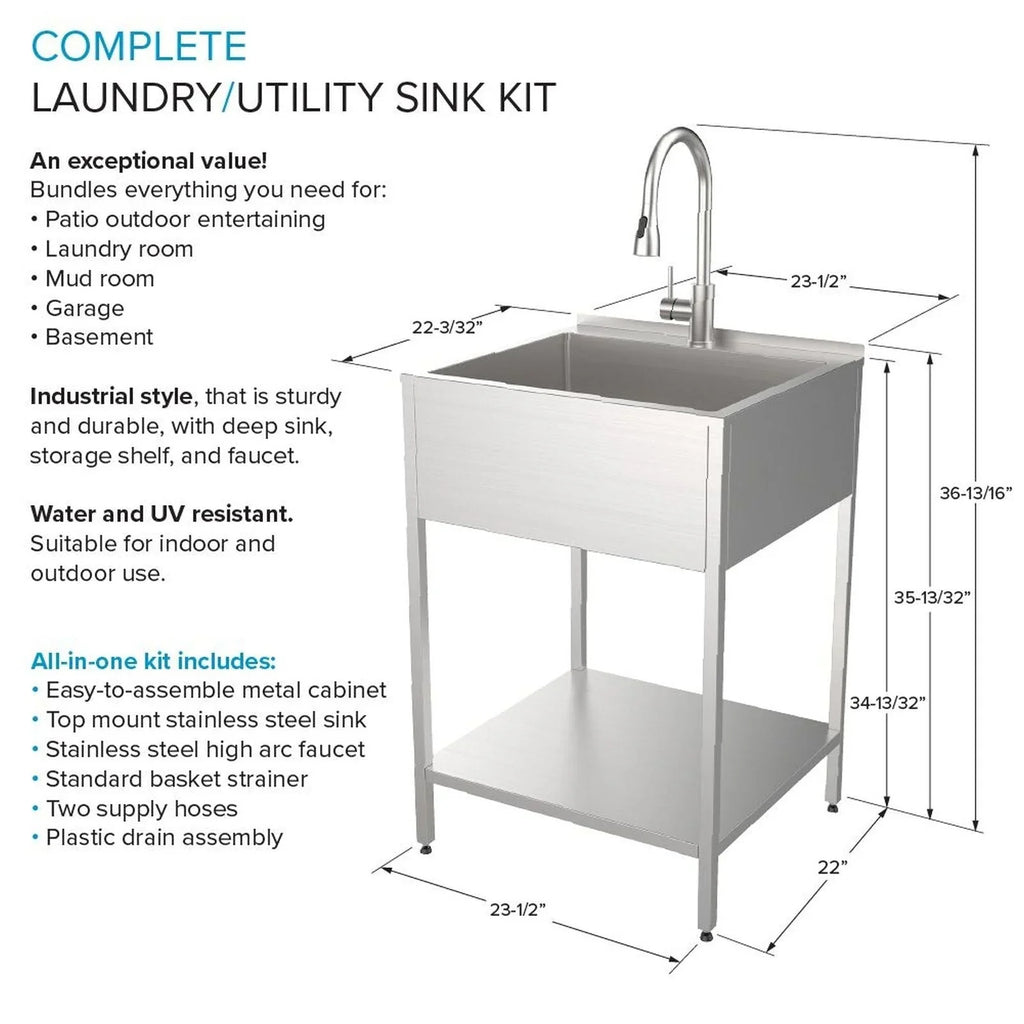 Transolid EWS-2422S Évier de buanderie et support de lavage en acier inoxydable de 24 po L x 22 po P x 35 po H - 24 po x 22 po