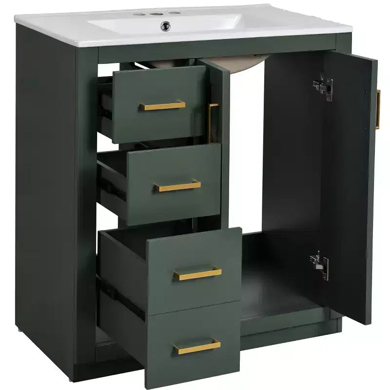 Meuble-lavabo simple de 30 po avec armoire et 3 tiroirs – Noir / Bleu / Vert / Indigo / Blanc