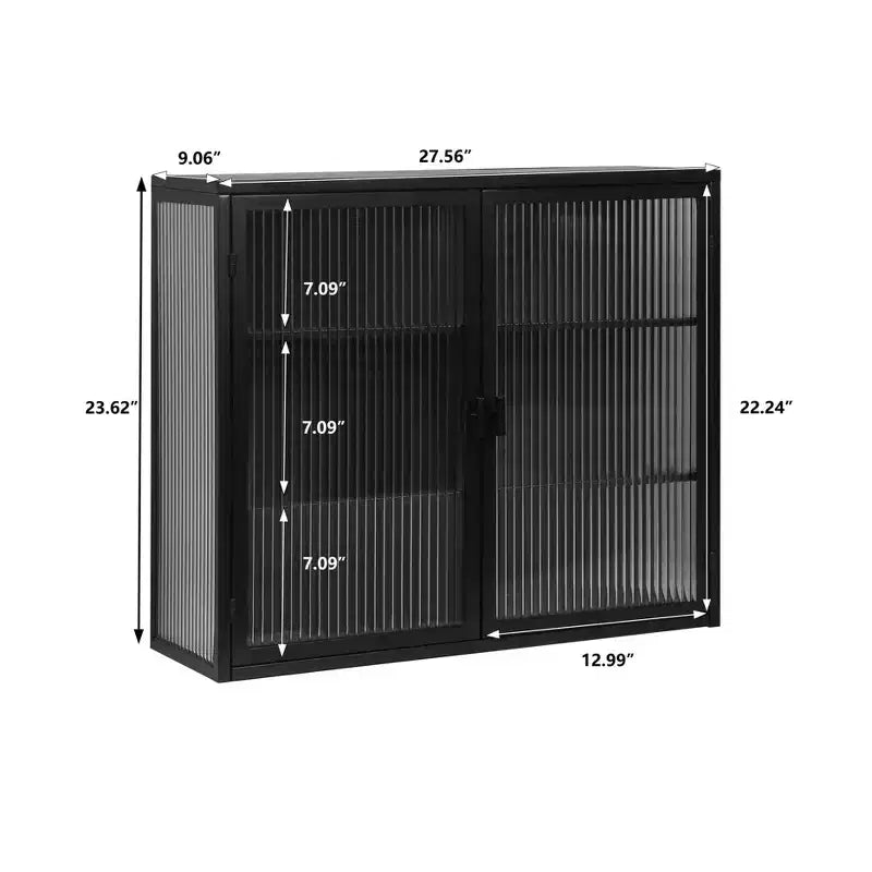 Meuble haut moderne à 2 portes Okak avec portes vitrées de rangement à 3 niveaux pour entrée/salle à manger/salon/cuisine
