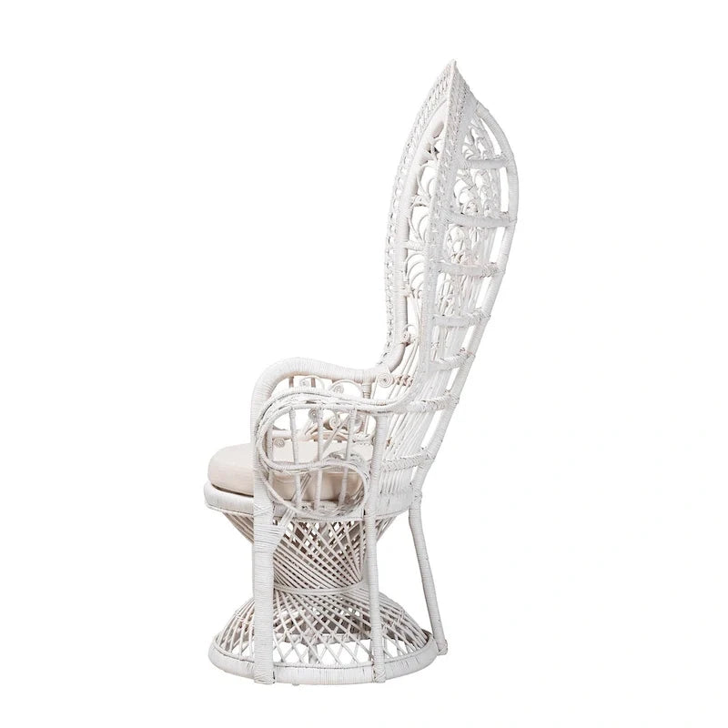 Chaise paon Kallima de style bohème moderne en rotin naturel blanc