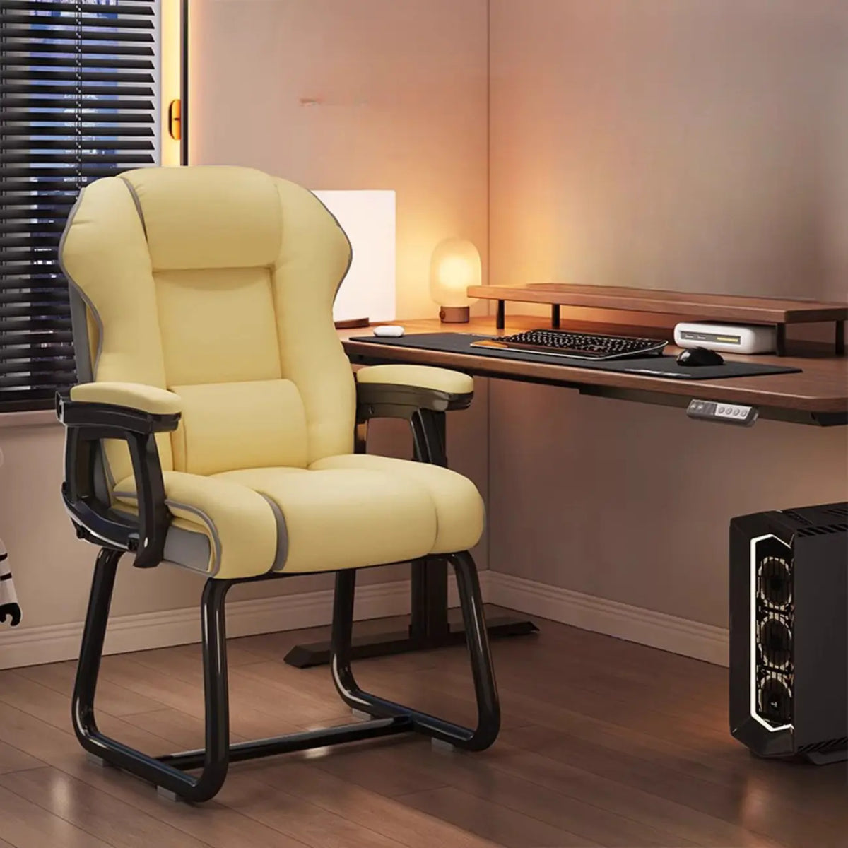 Fauteuil de direction ergonomique en cuir jaune à dossier haut