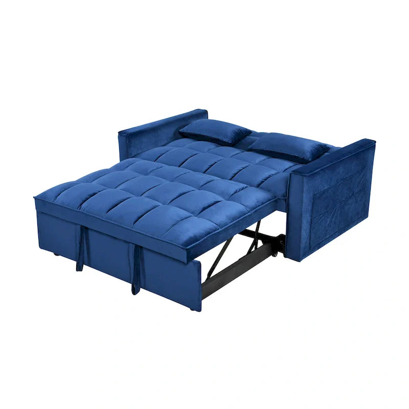 Causeuse futon moderne en velours avec dossier inclinable et poches, 2 places ??Gris foncé / Gris clair / Bleu / Noir