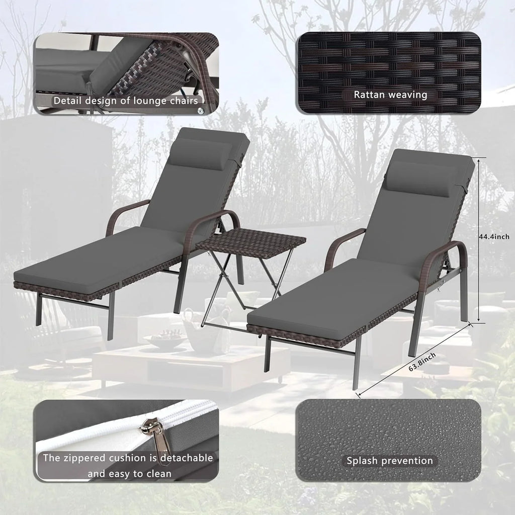 Ensemble de 3 chaises longues d'extérieur Kullavik