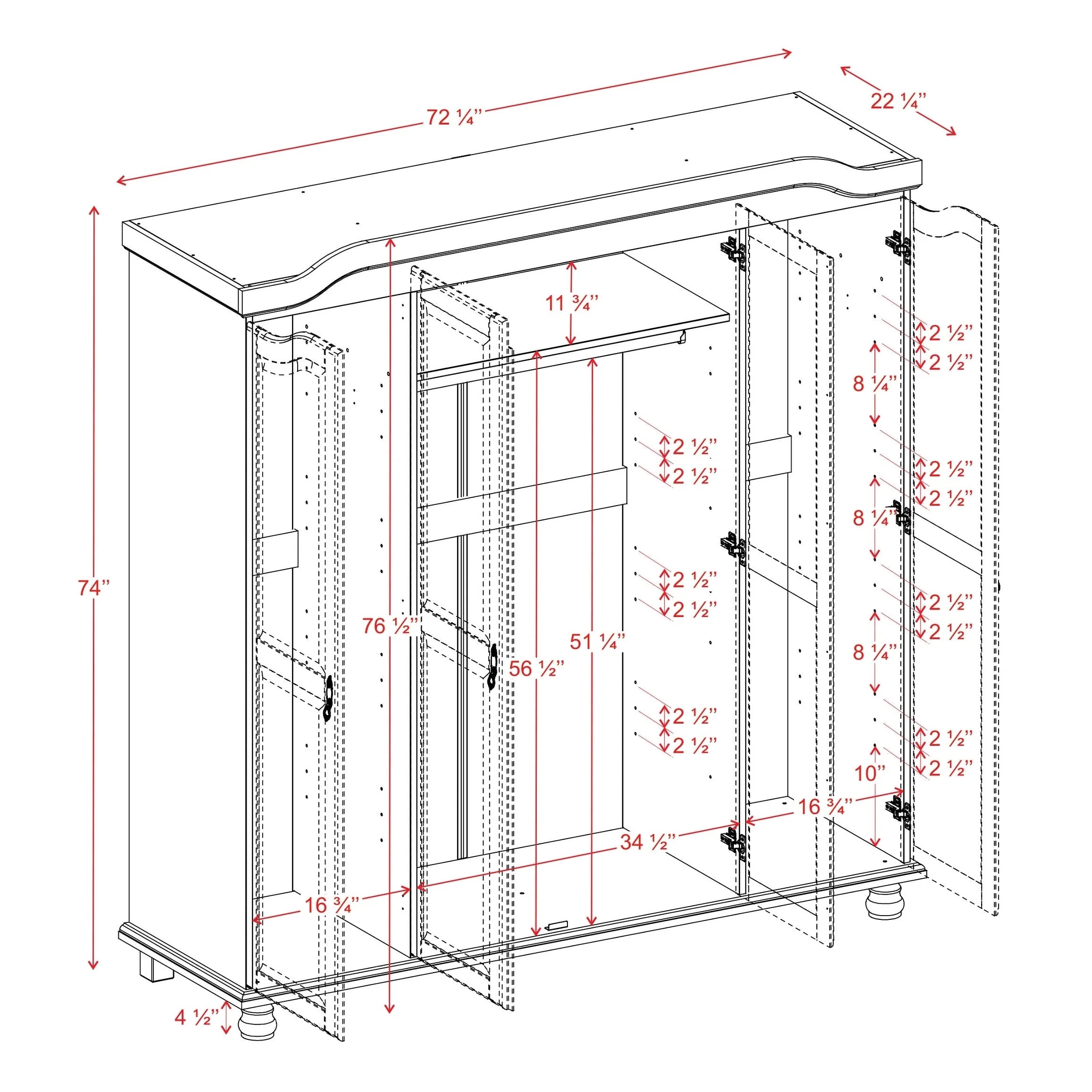 Palace Imports Kyle Armoire 4 portes 100 % en bois massif avec portes en bois massif ou portes miroir