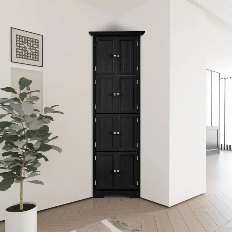 Meuble d'angle de rangement haut avec 8 portes et 4 étagères
