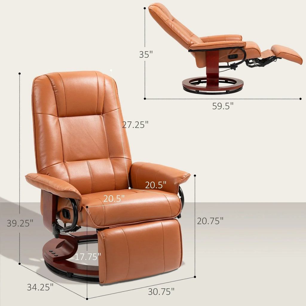 Fauteuil inclinable manuel pivotant en similicuir HomCom avec repose-pieds confortable et relaxant