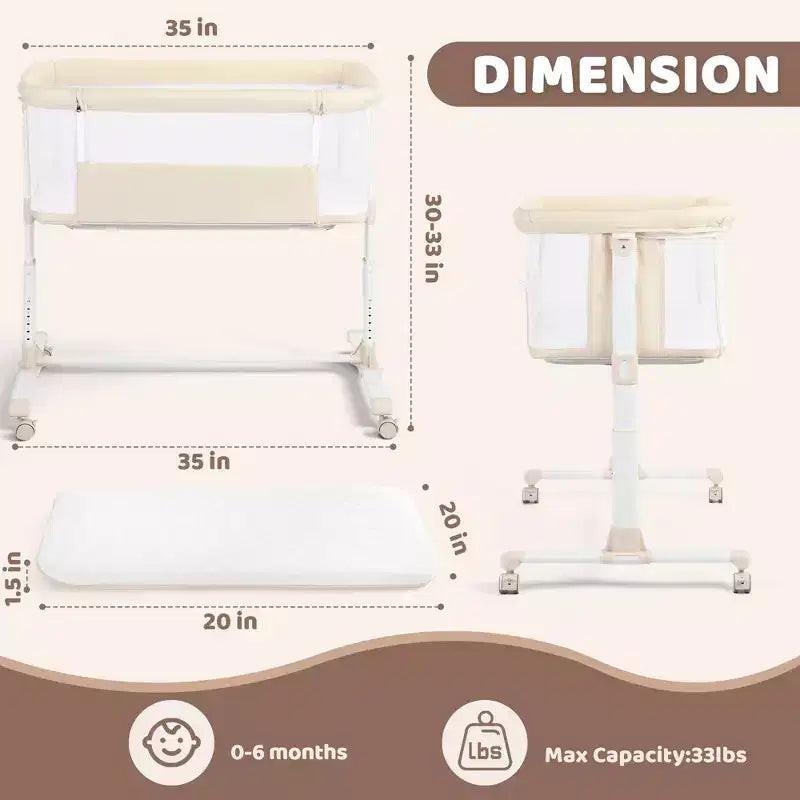 Berceau cododo à roulettes – Beige / Gris / Rose, pour 1 bébé