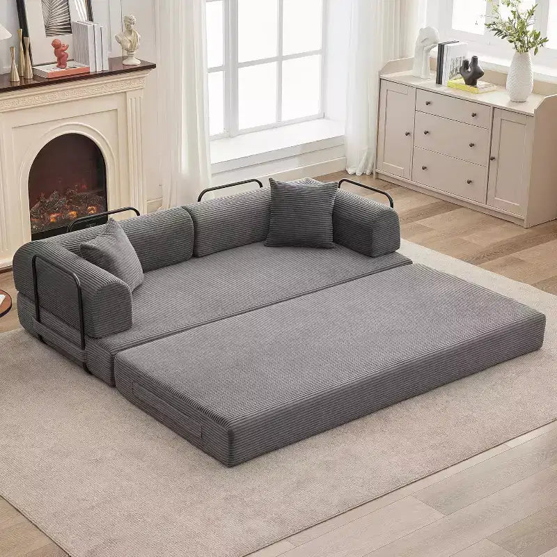 Canapé-lit convertible 2 en 1, canapé-lit pliant en velours côtelé confortable avec assise profonde et accoudoirs larges, canapé sans armature, pour salon, appartements